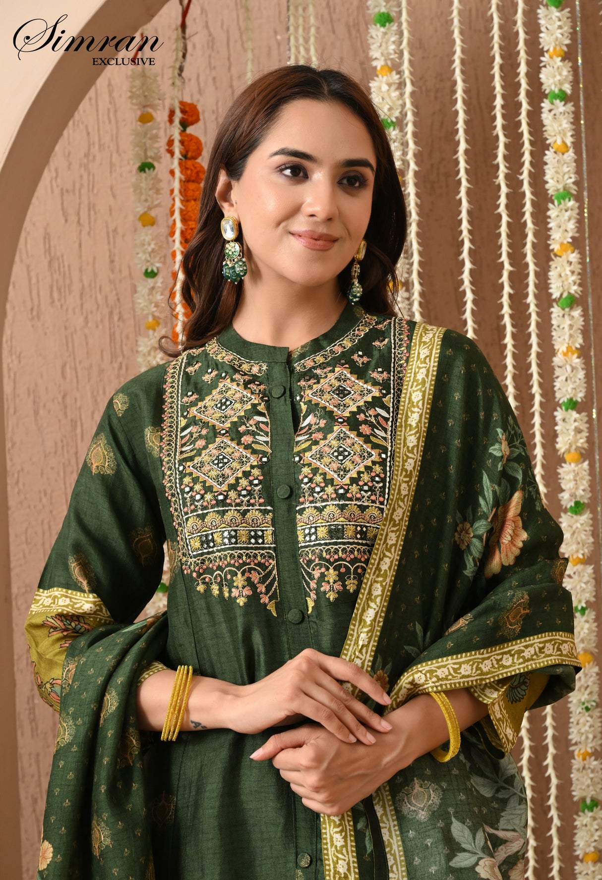 Forest Green with Multicolor Thread Work Suit