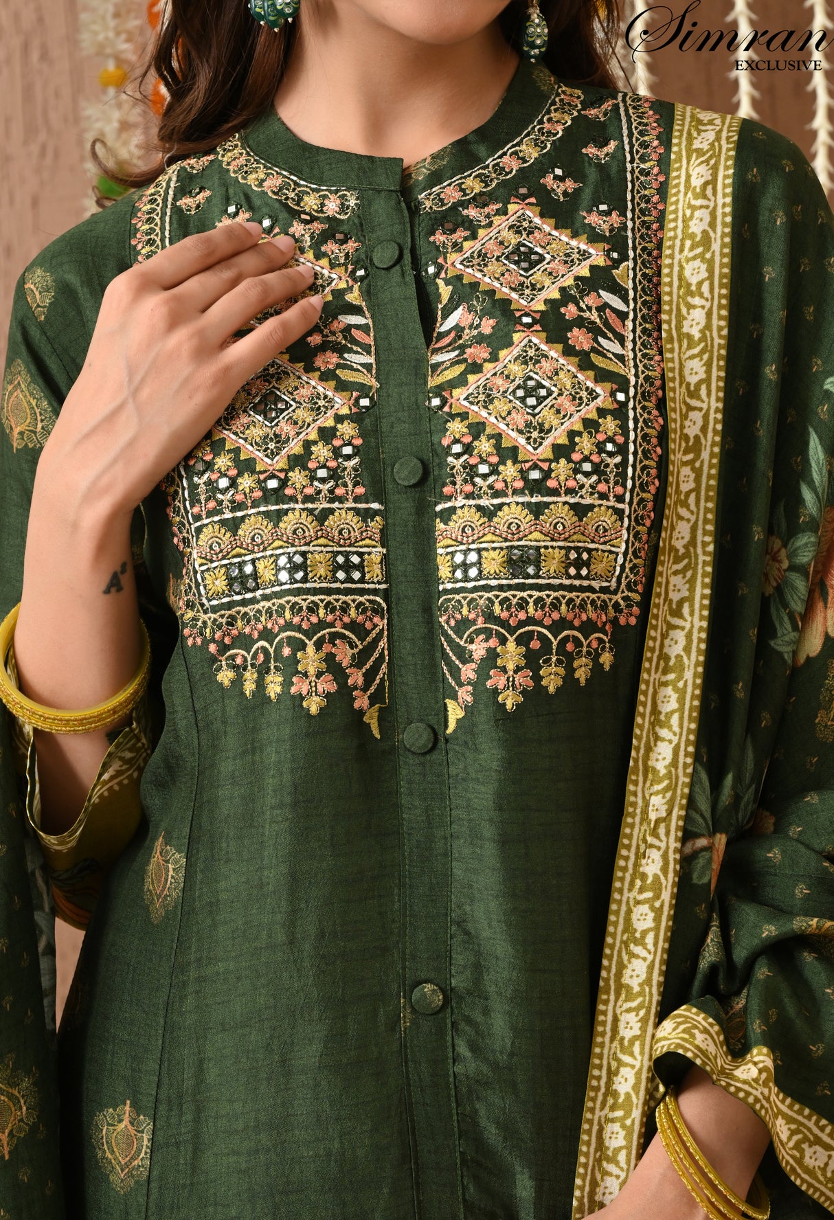 Forest Green with Multicolor Thread Work Suit