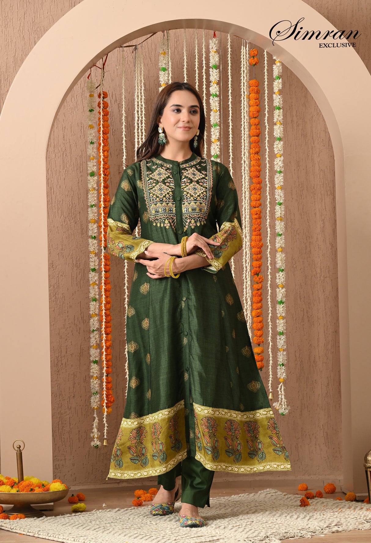 Forest Green with Multicolor Thread Work Suit