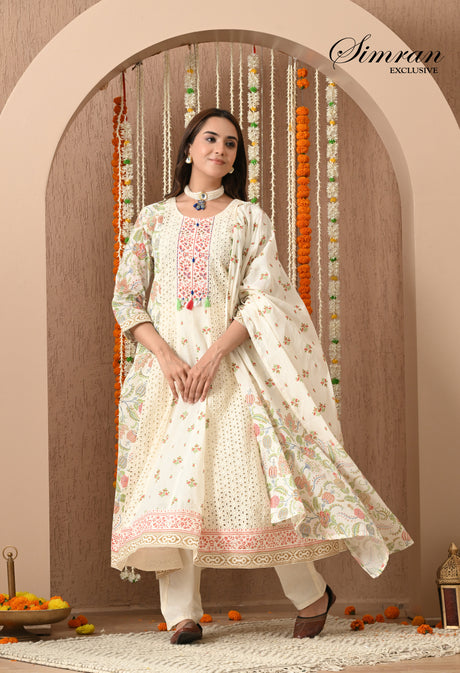 traditional off white anarkali suit