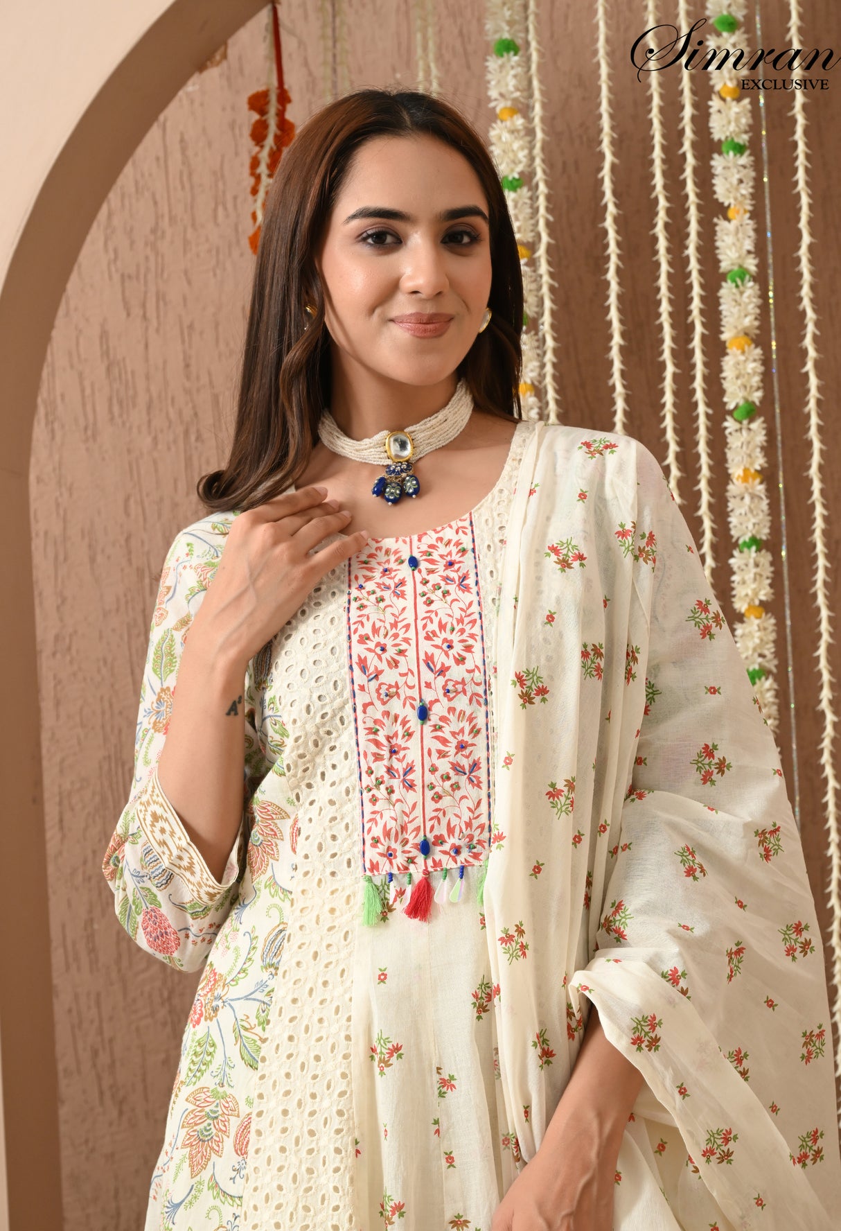 traditional off white anarkali suit