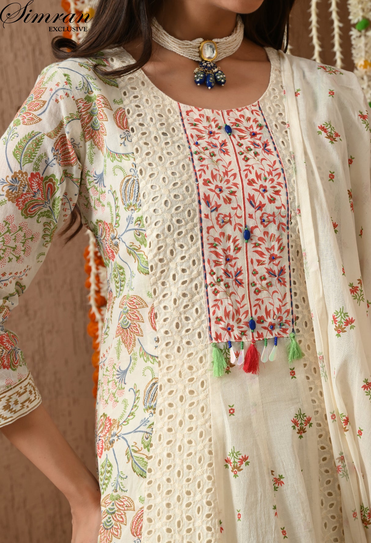 traditional off white anarkali suit