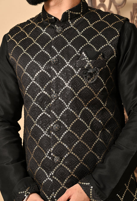 Black Dashing Kurta Pyjama 3 Pc Set