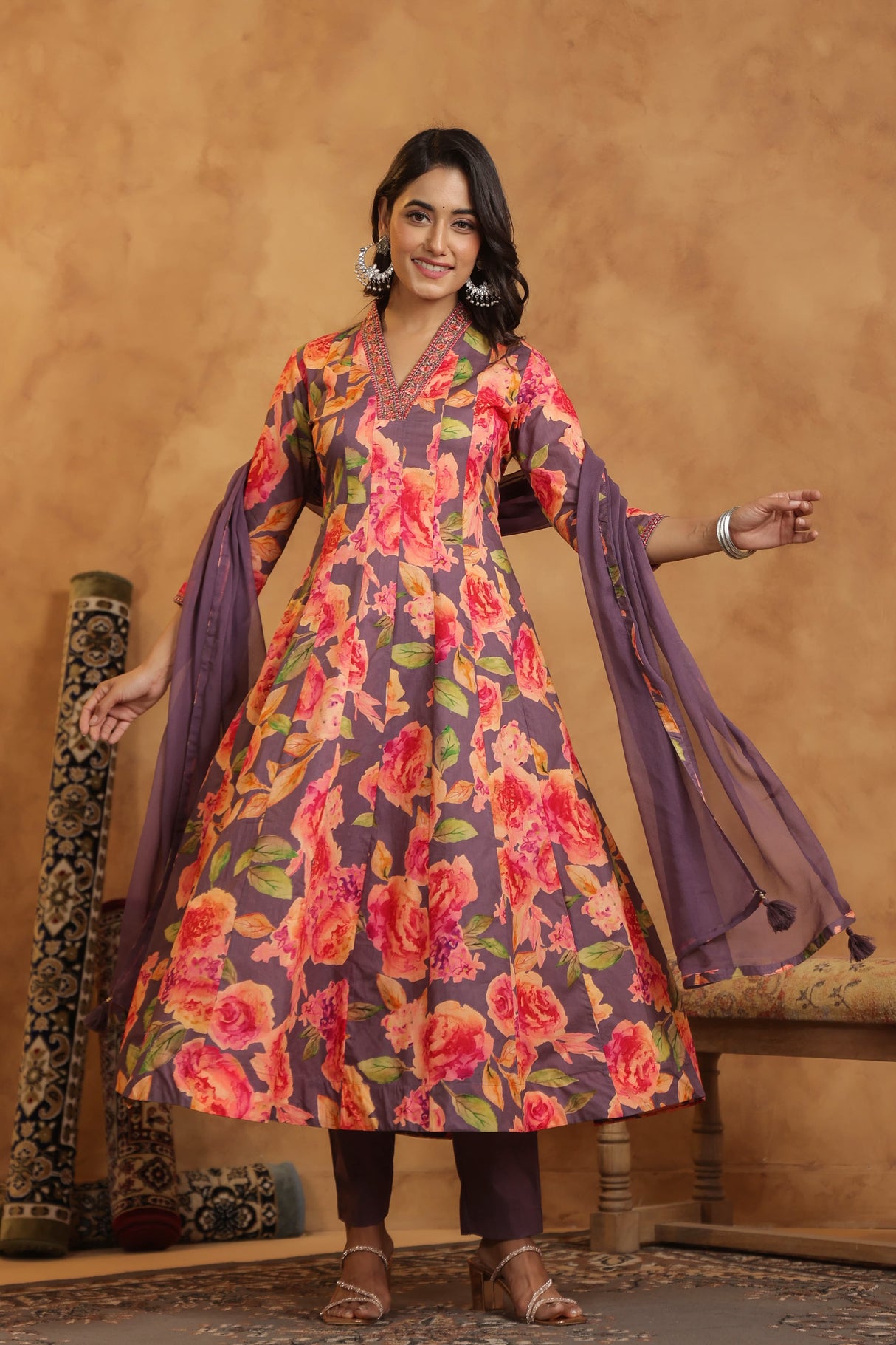 Purple floral anarkli