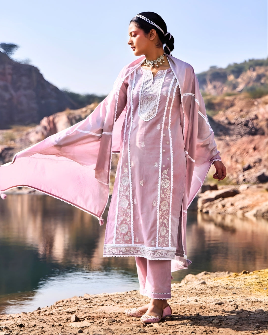Sunehri Gulabi - Baby Pink Embroidered Cotton Suit