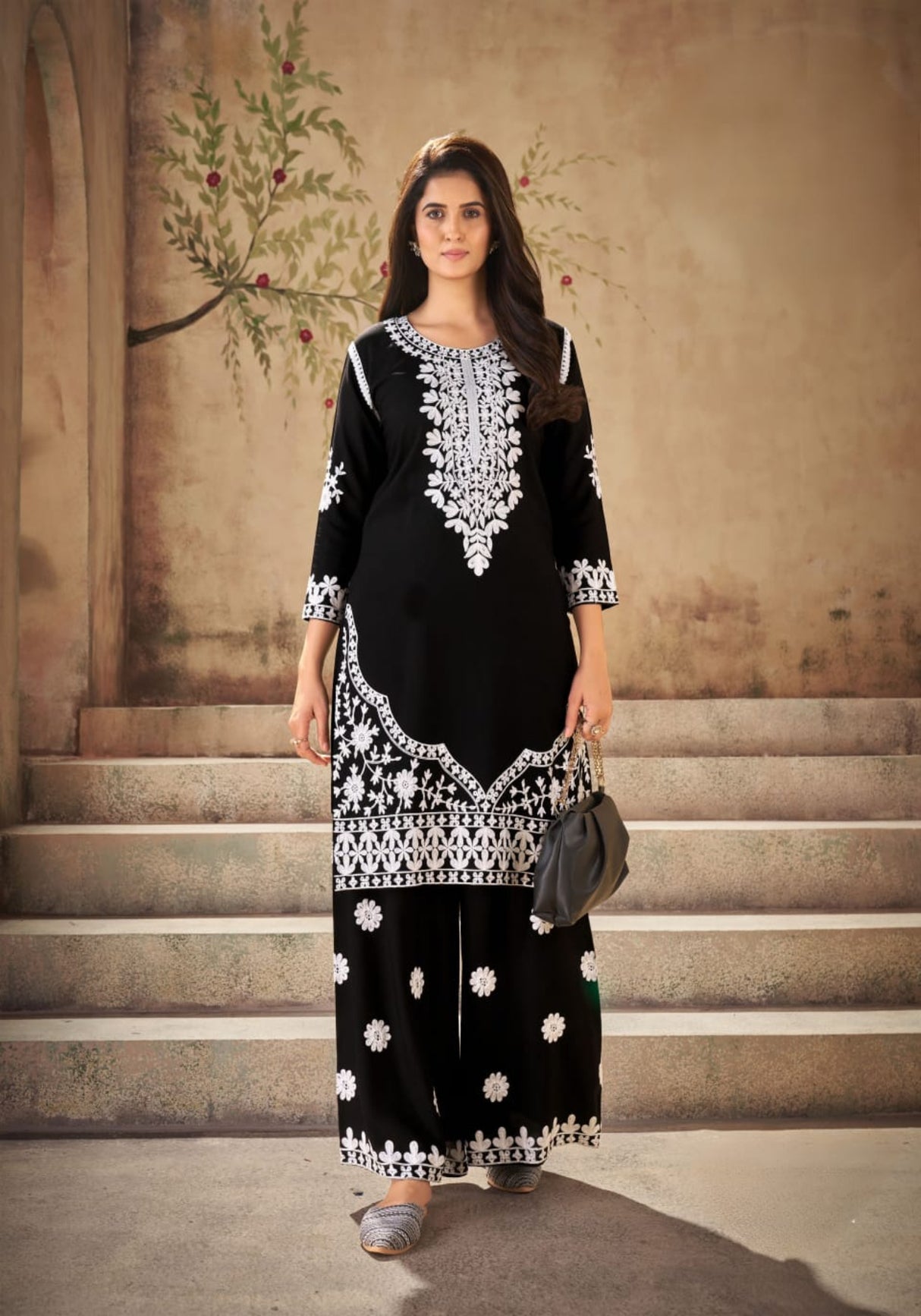 Black and White Rayon 2 Piece