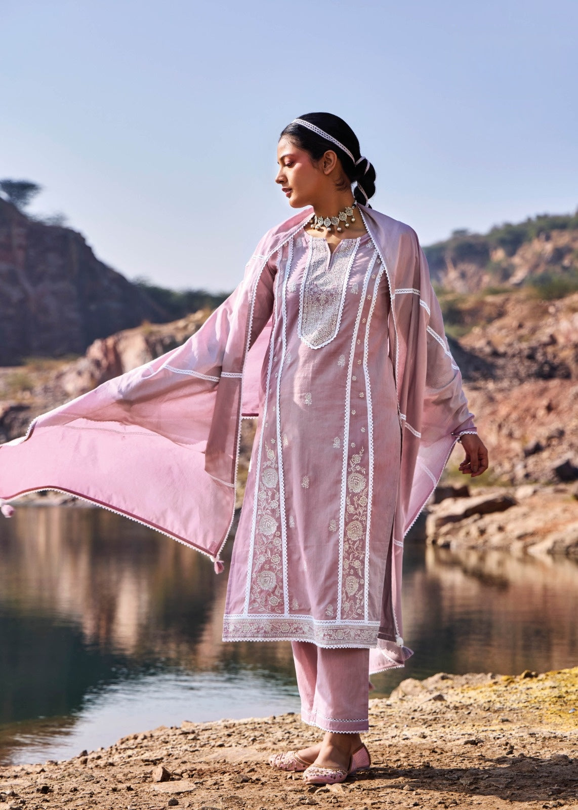 Sunehri Gulabi - Baby Pink Embroidered Cotton Suit