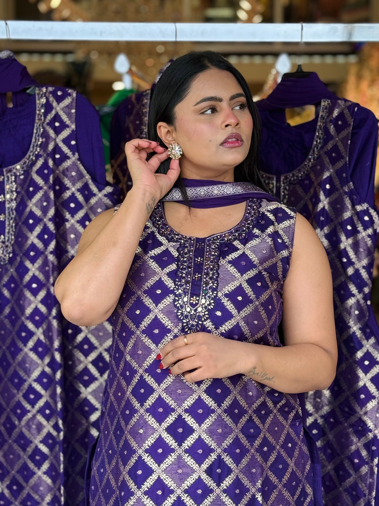 Gold Thread Embroidery with Mirror Work suit