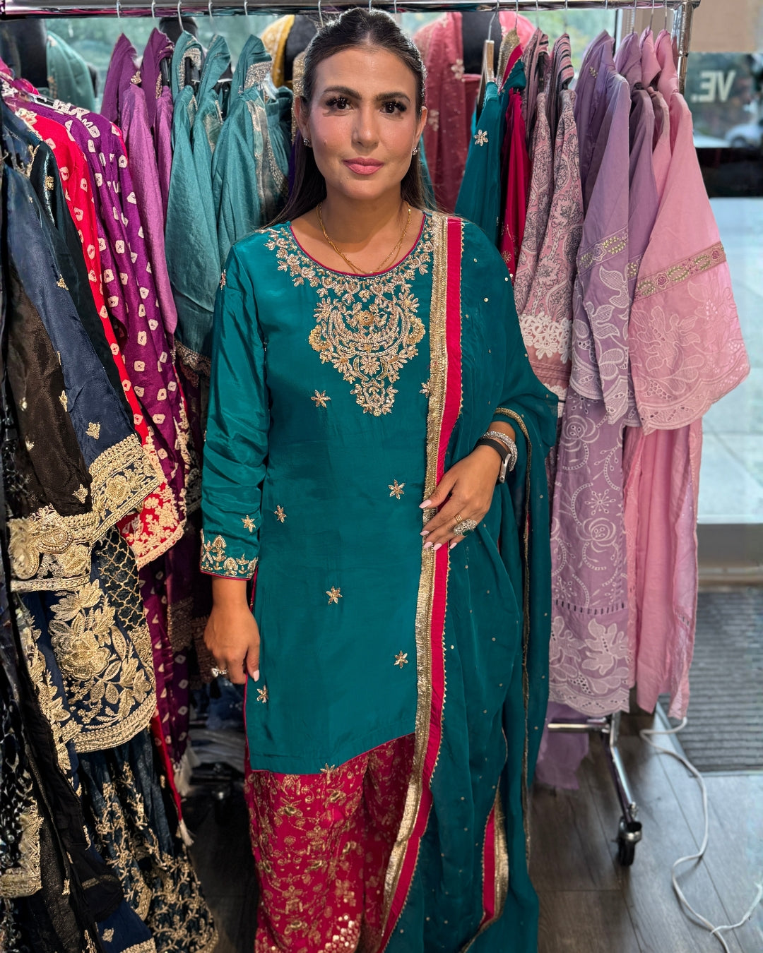 Teal And Rani Pink Farshi Salwar