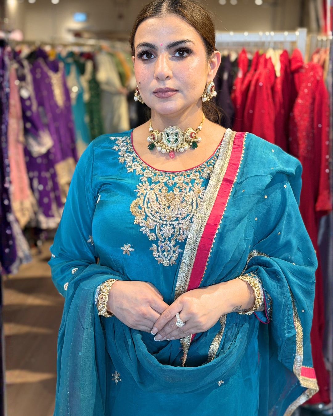 Teal And Rani Pink Farshi Salwar