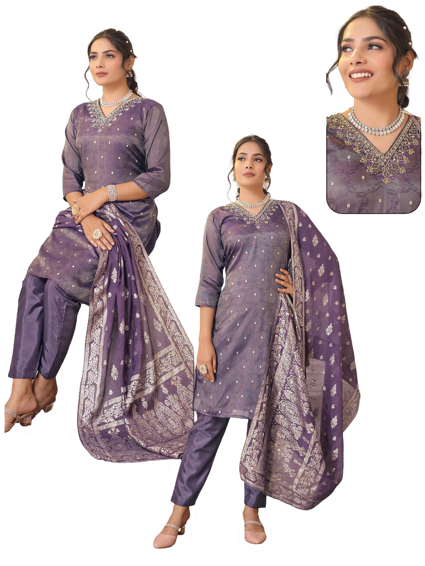 Purple Shimmer Silk Suit
