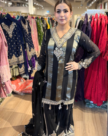 BLACK AND GOLD SHARARA