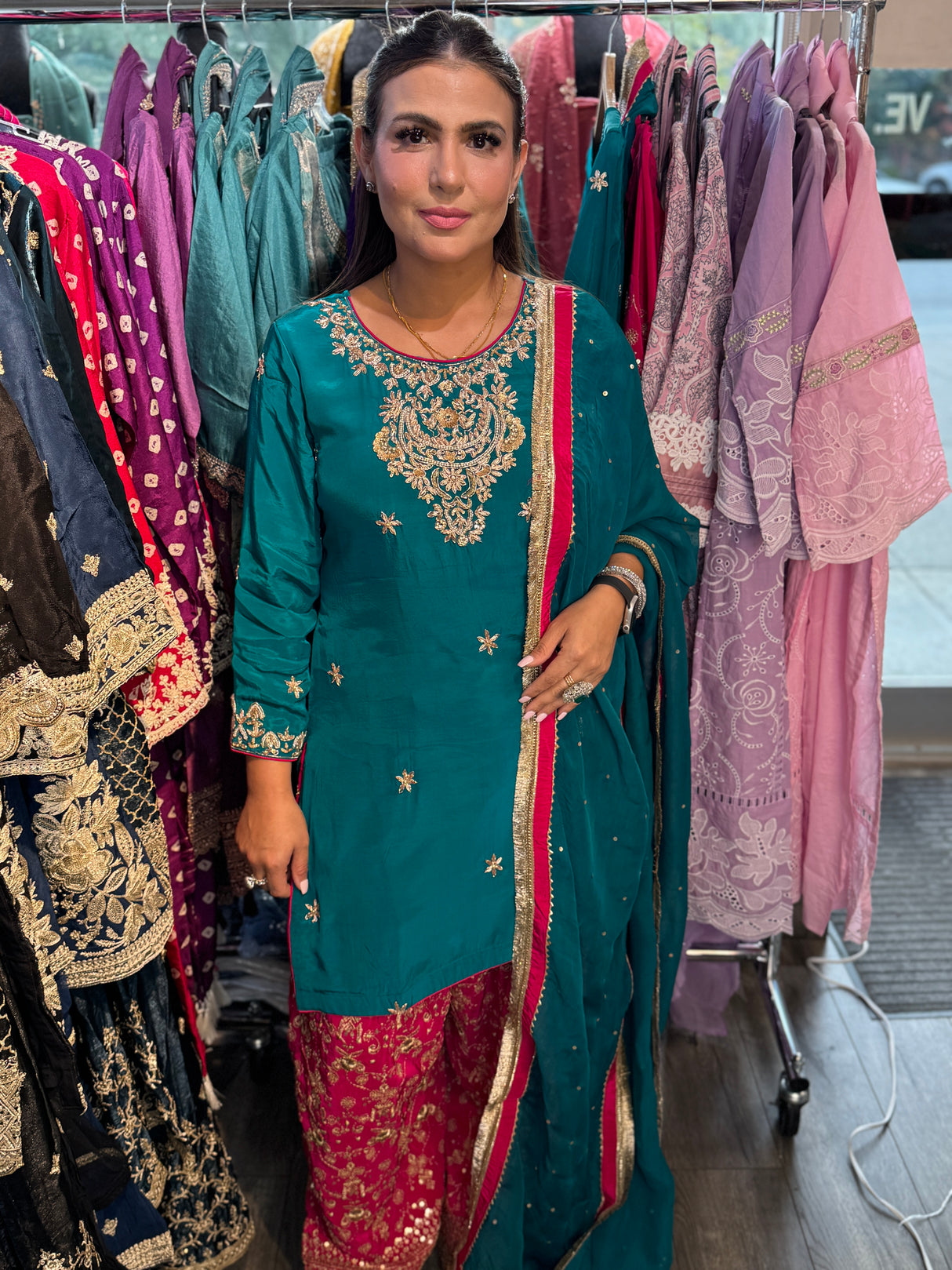 teal and rani pink farshi salwar