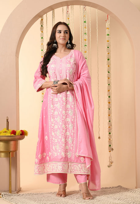 Gulaabi Noor – Baby Pink Embroidered Suit