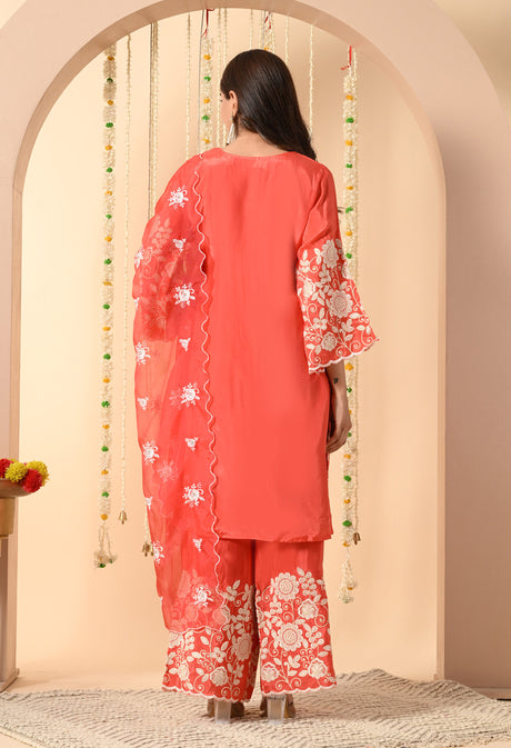 Surkh Phool Coral Embroidered Suit Set