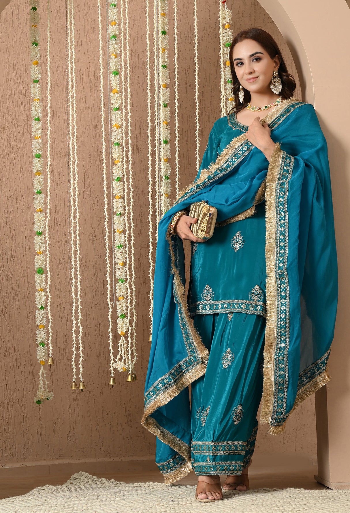 Meher farshi Salwar Suit – Teal Blue Embroidered Silk Set