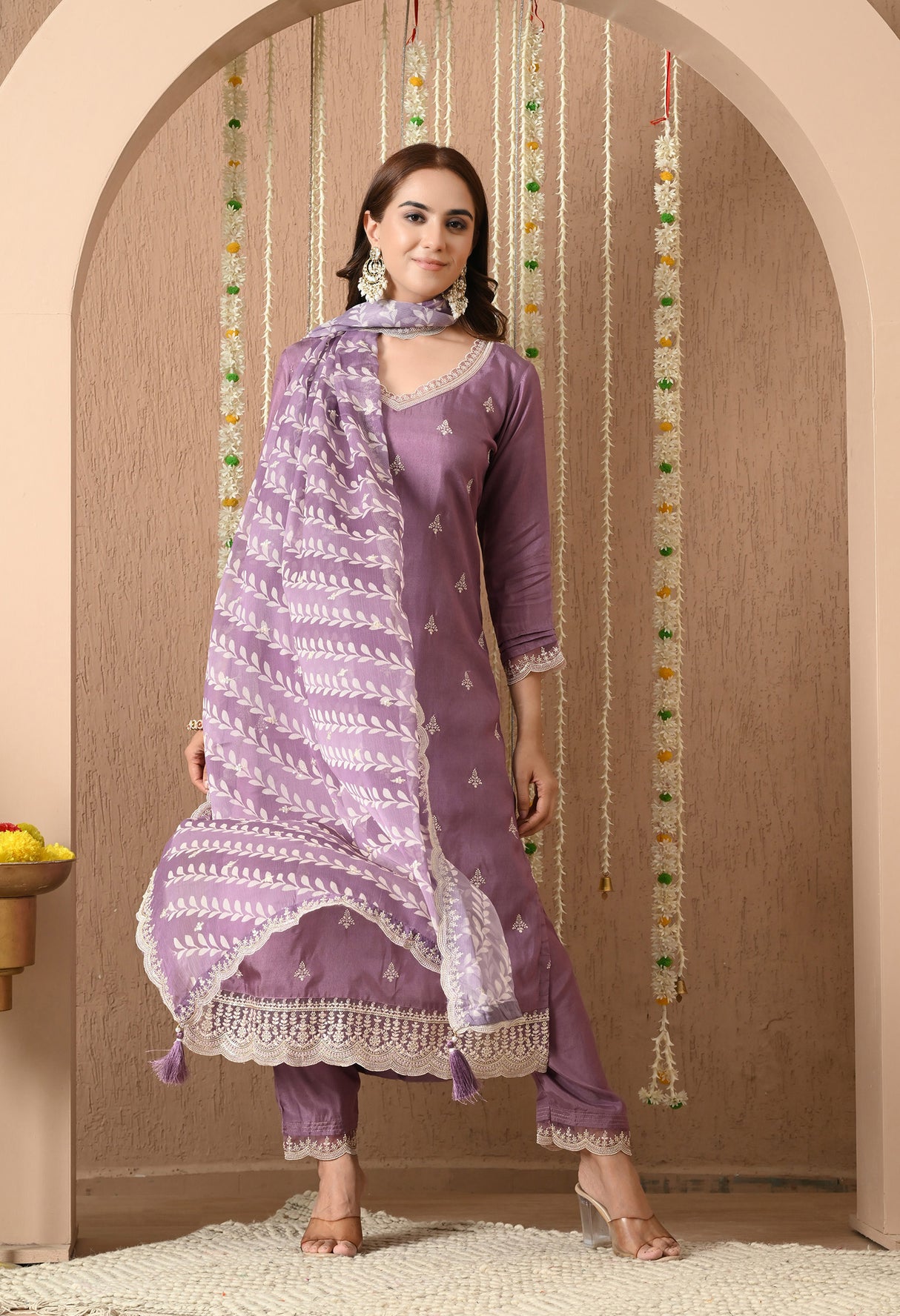 Lavender Grace Embroidered Suit Set