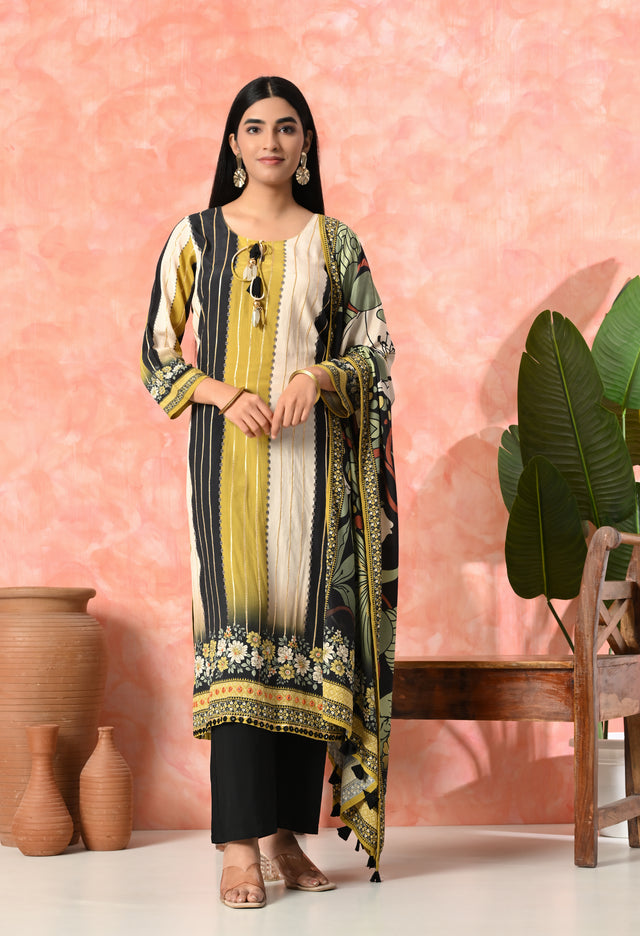 Simran Exclusive Saffron Grace – Digital Printed Lawn Suit – Simran Exclusive