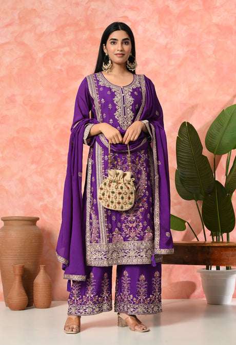 Royal Bloom Embroidered Suit Set