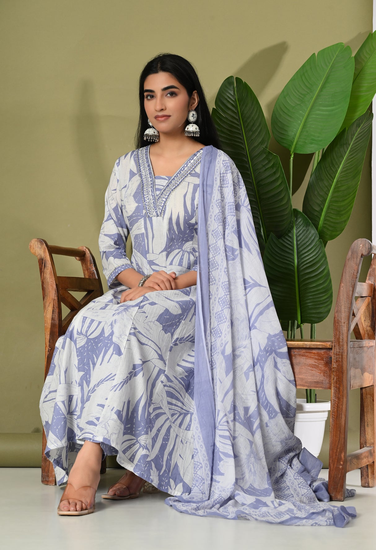 Lavender Leafy Breeze Anarkali Set