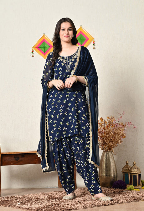 Mother Daughter Combo-Electric Blue Patiala Suit