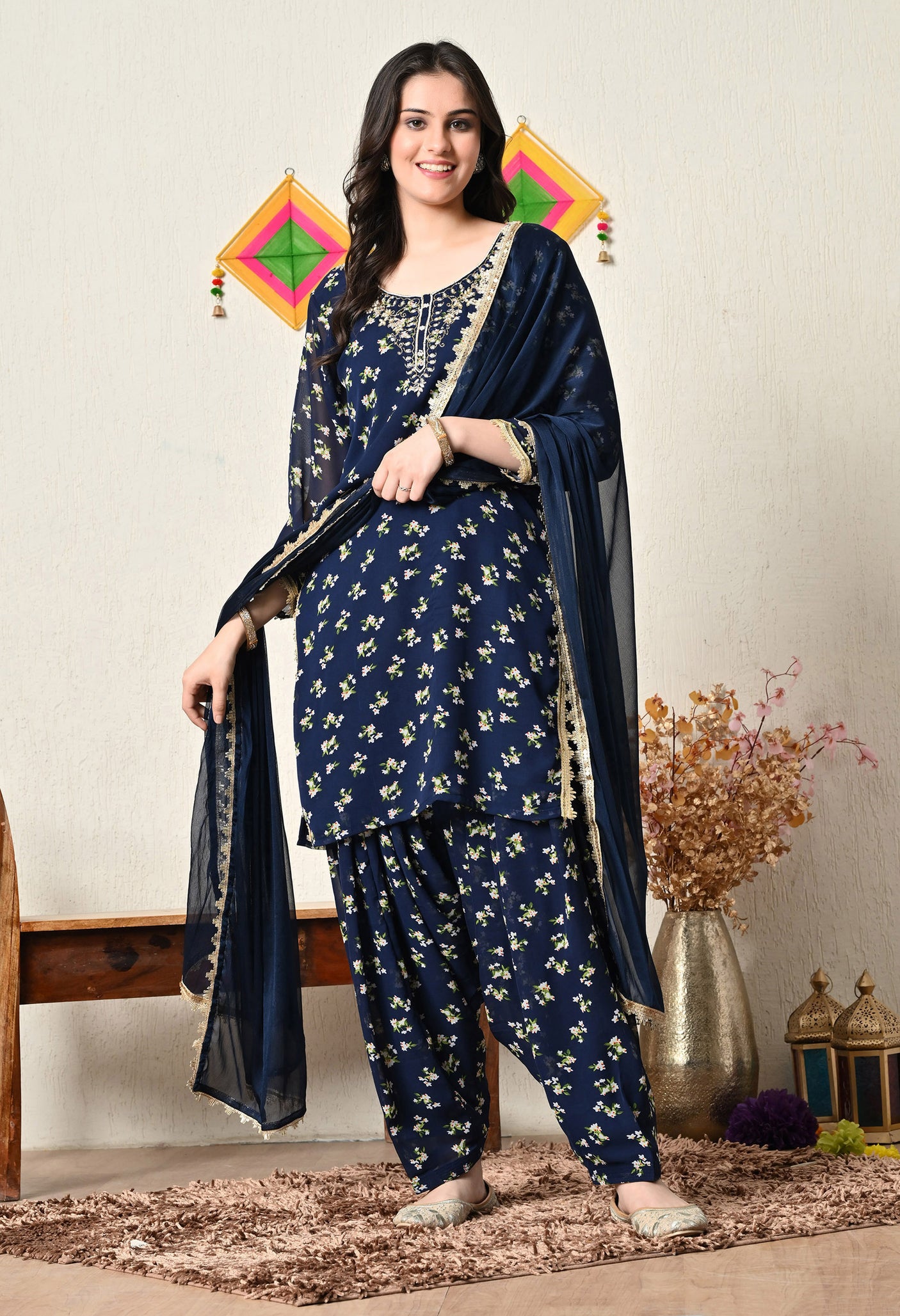 Mother Daughter Combo-Electric Blue Patiala Suit