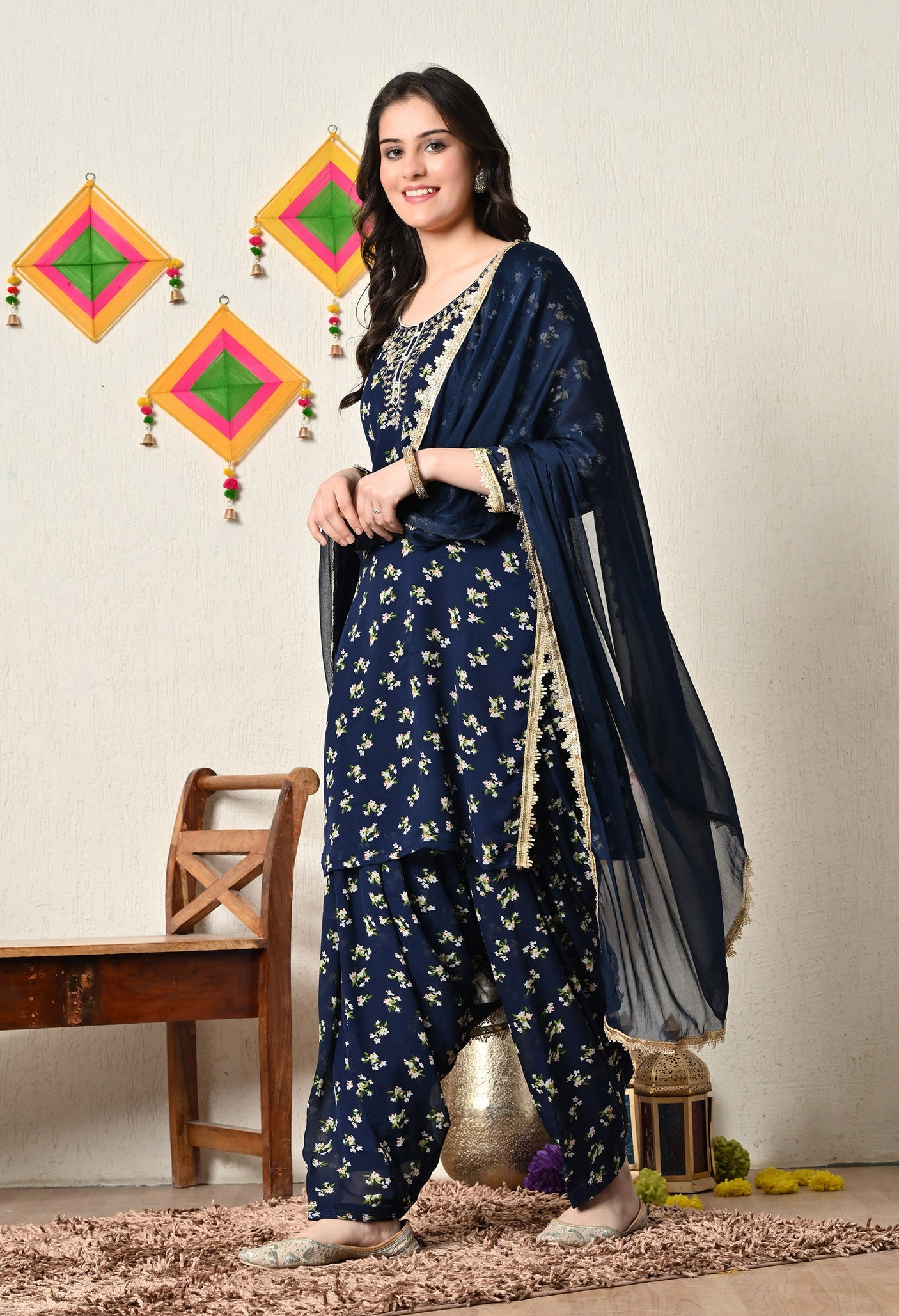 Mother Daughter Combo-Electric Blue Patiala Suit