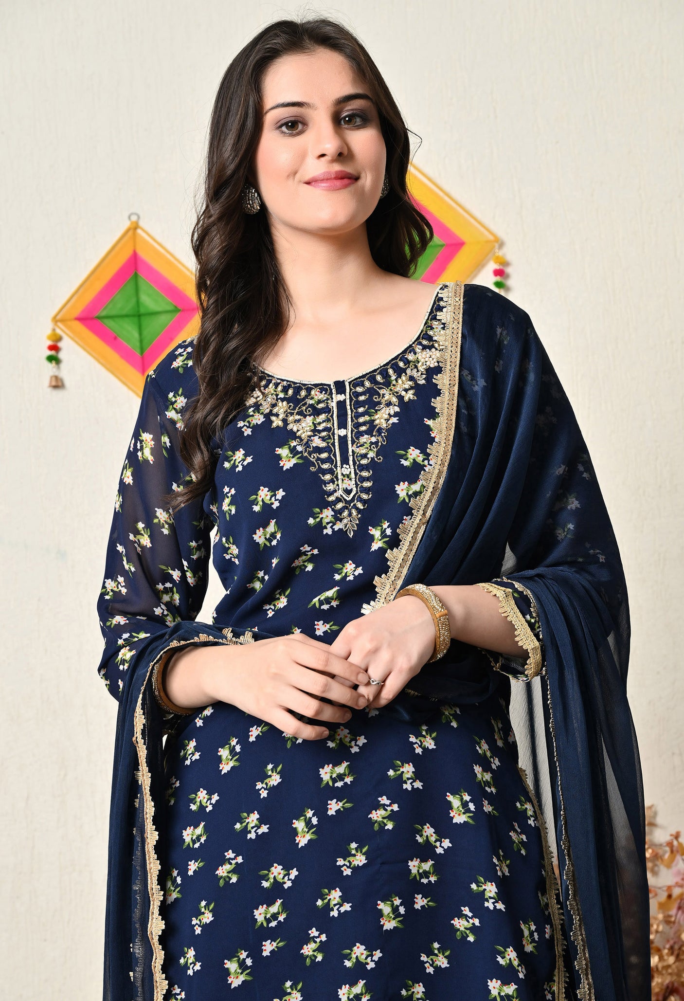 Mother Daughter Combo-Electric Blue Patiala Suit