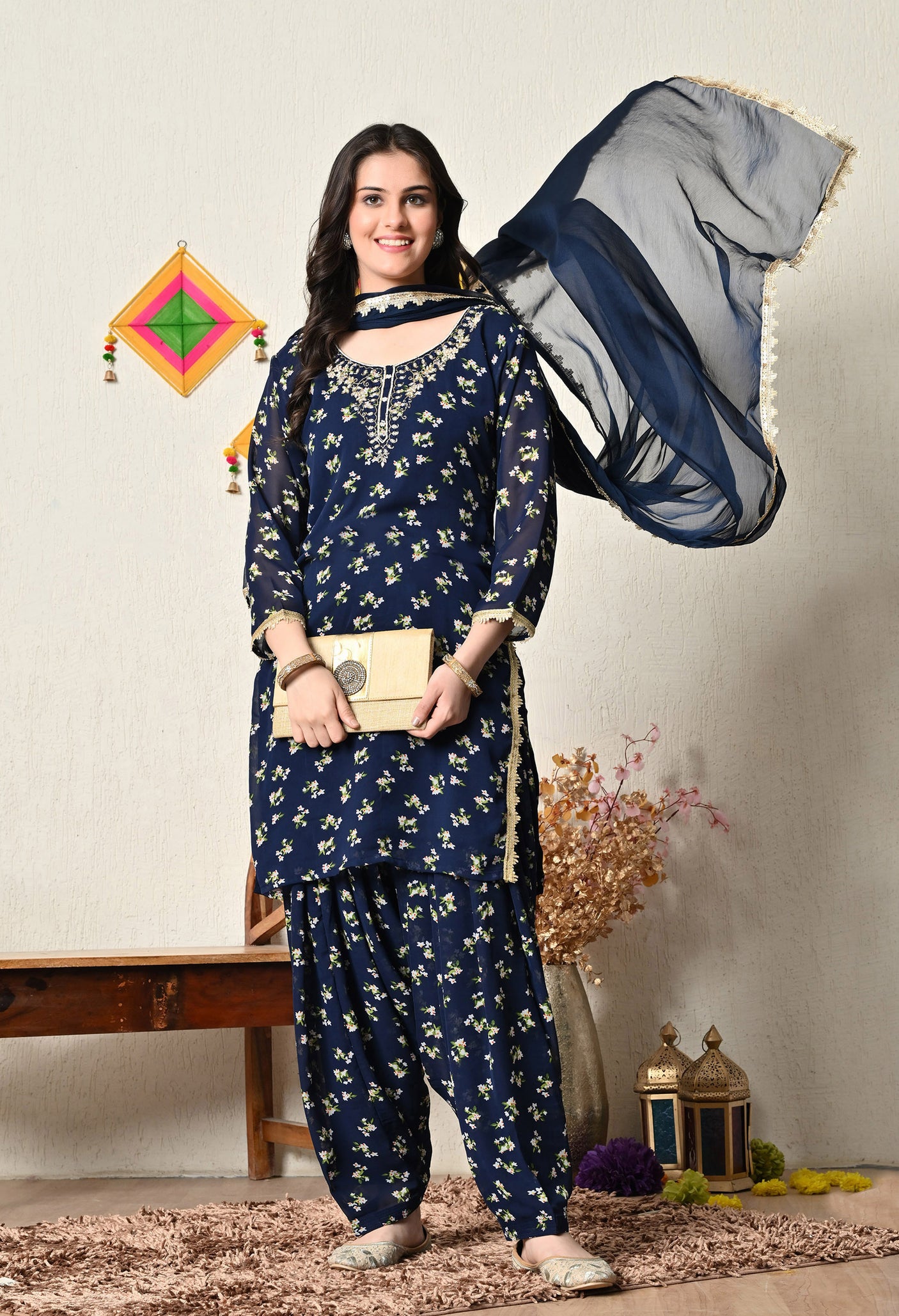 Mother Daughter Combo-Electric Blue Patiala Suit