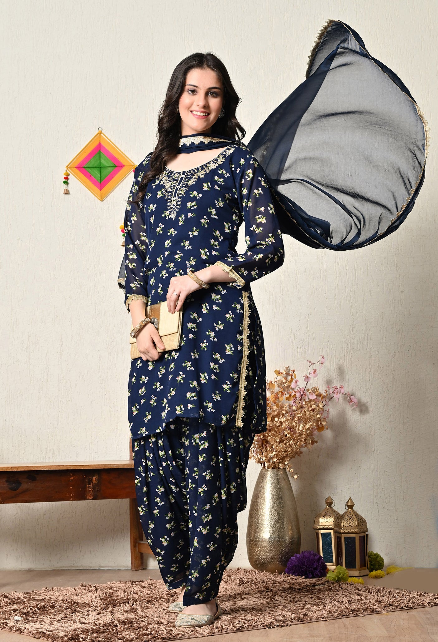 Mother Daughter Combo-Electric Blue Patiala Suit