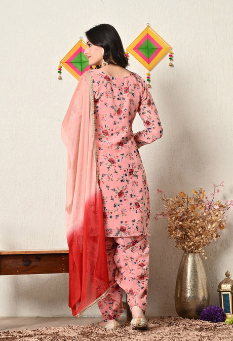 Floral Pink  Patiala Salwar Suit