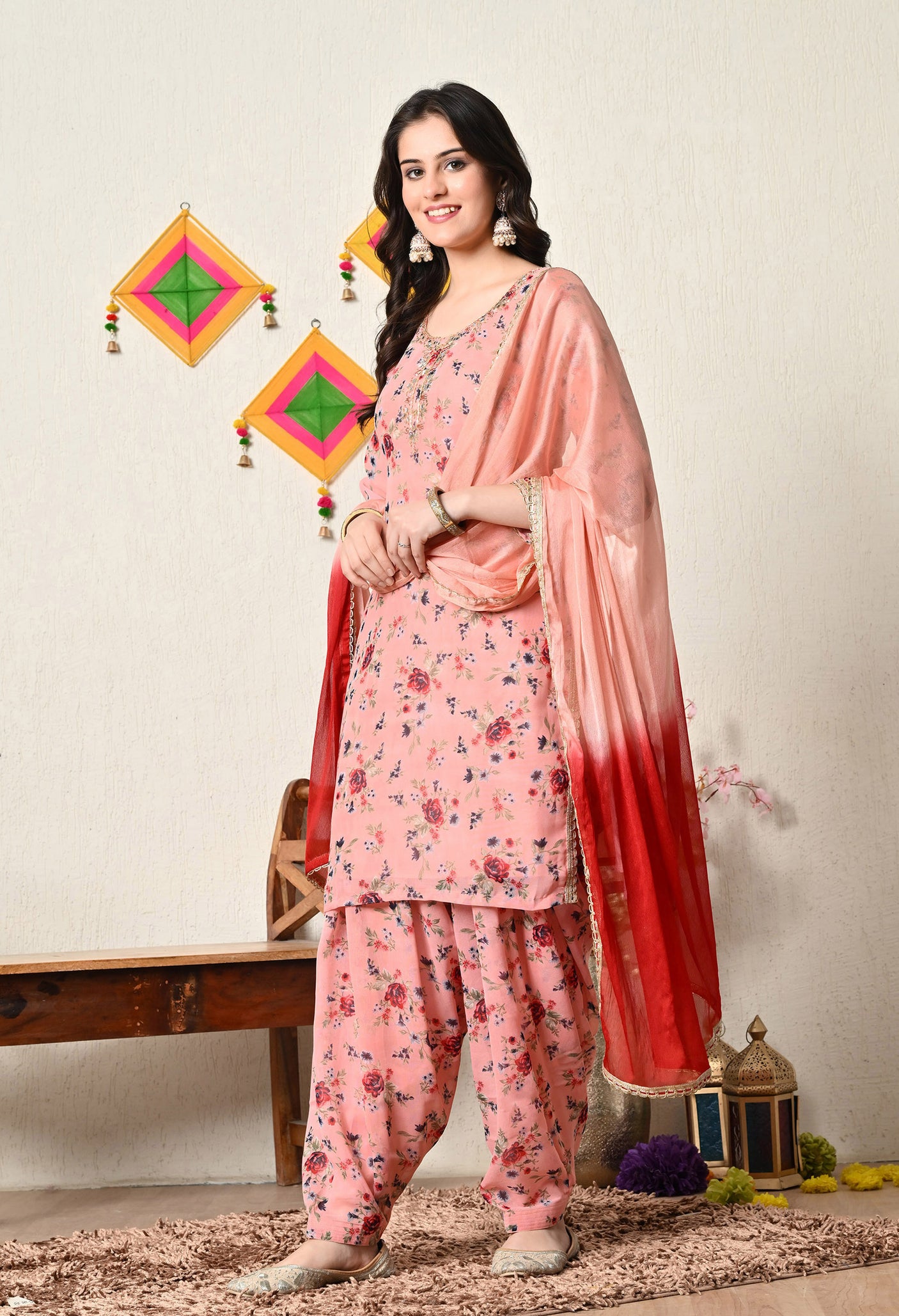 Floral Pink  Patiala Salwar Suit