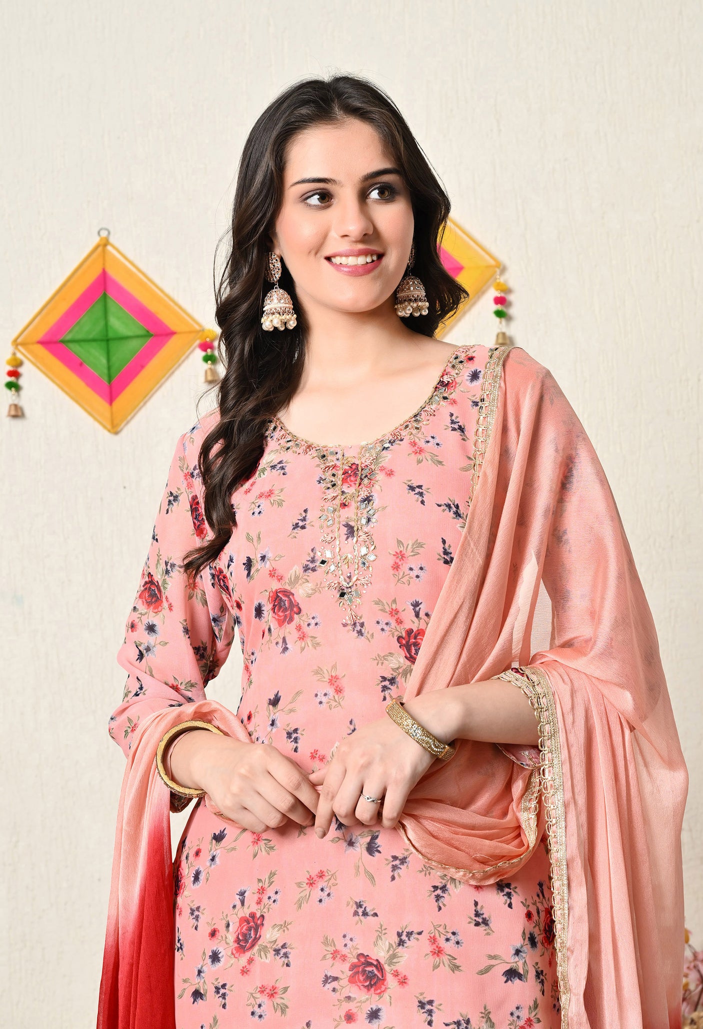 Floral Pink  Patiala Salwar Suit