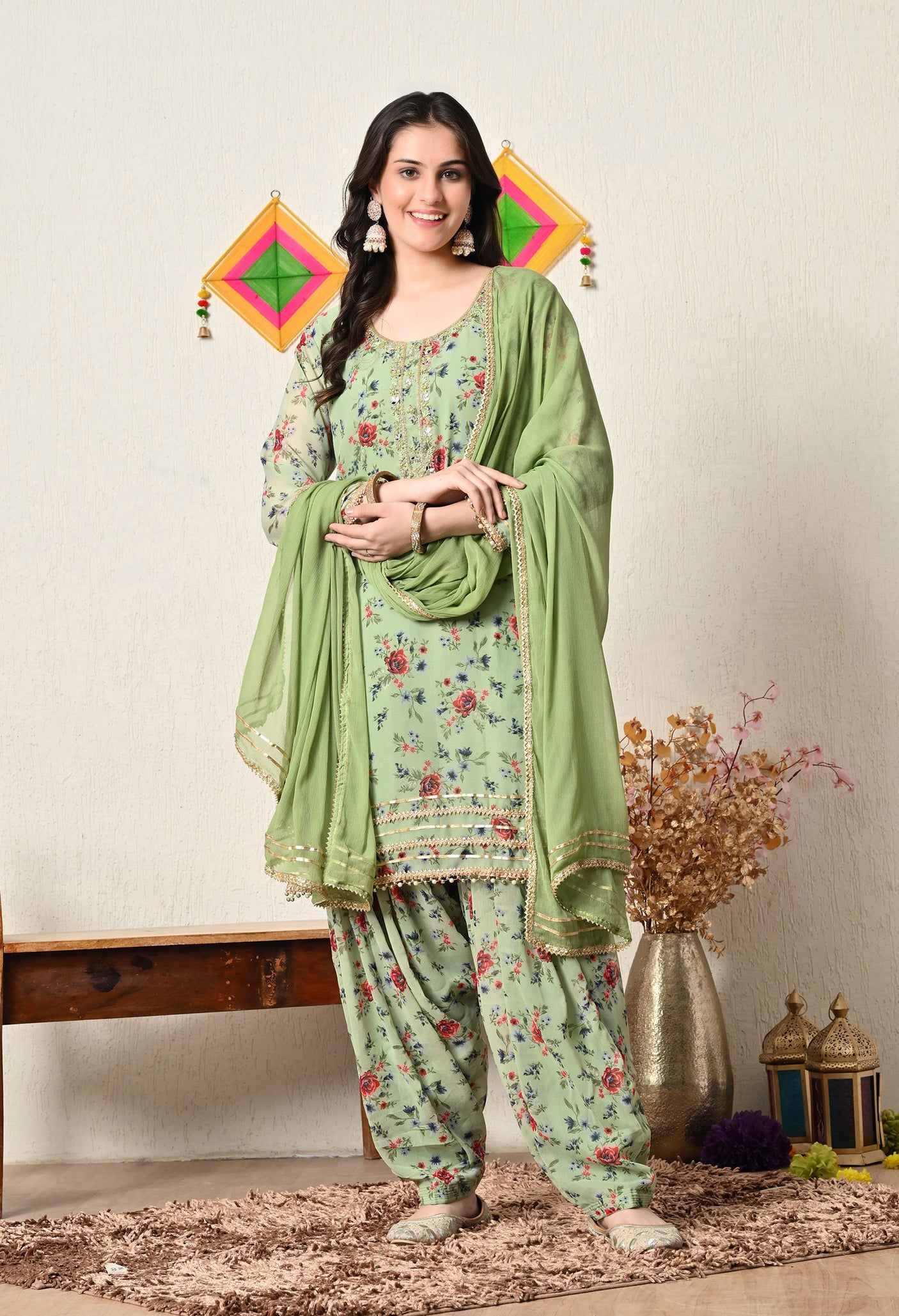 Floral Green Salwar Patiala Suit