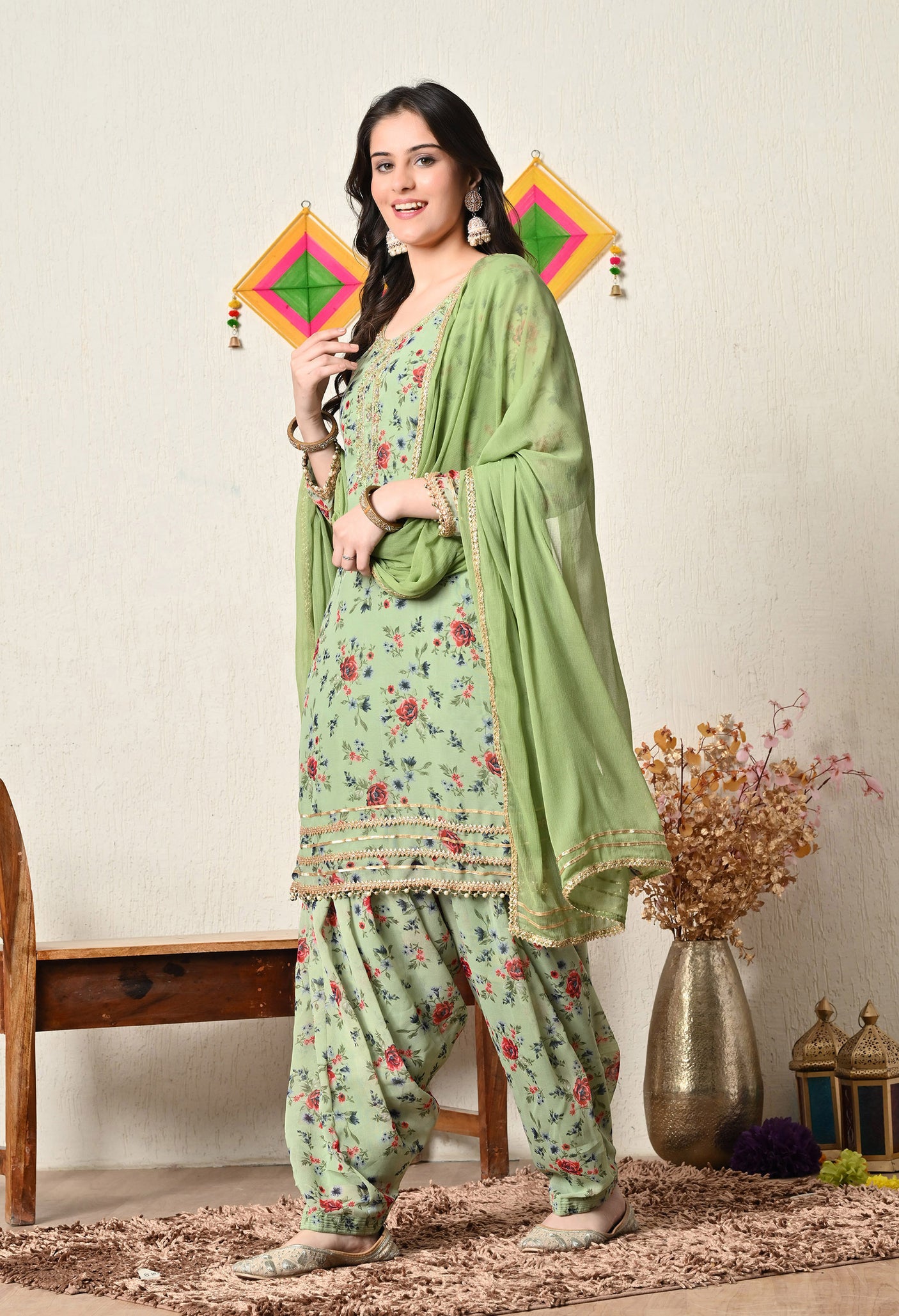 Floral Green Salwar Patiala Suit
