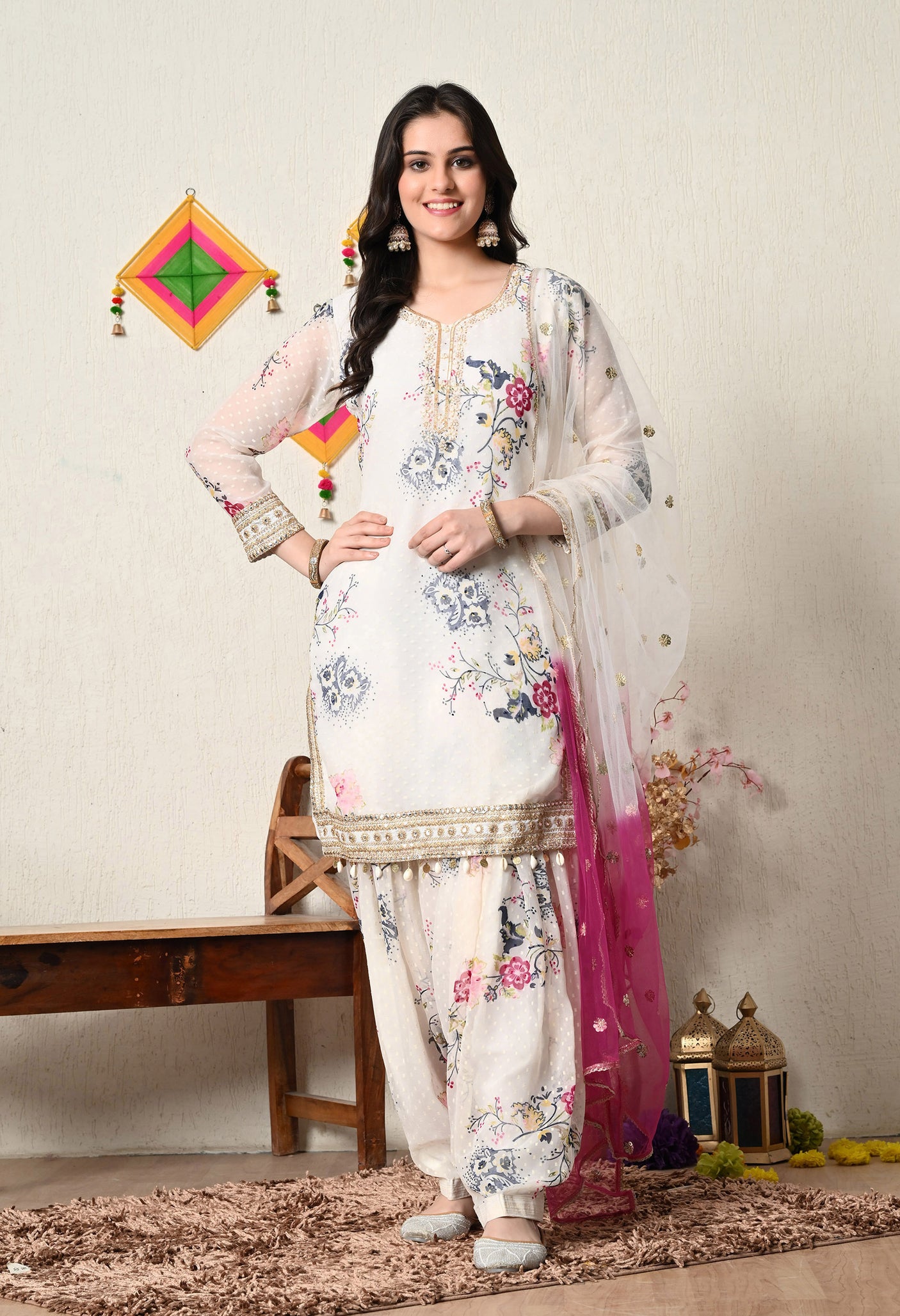 White Flare Salwar Patiala Suit