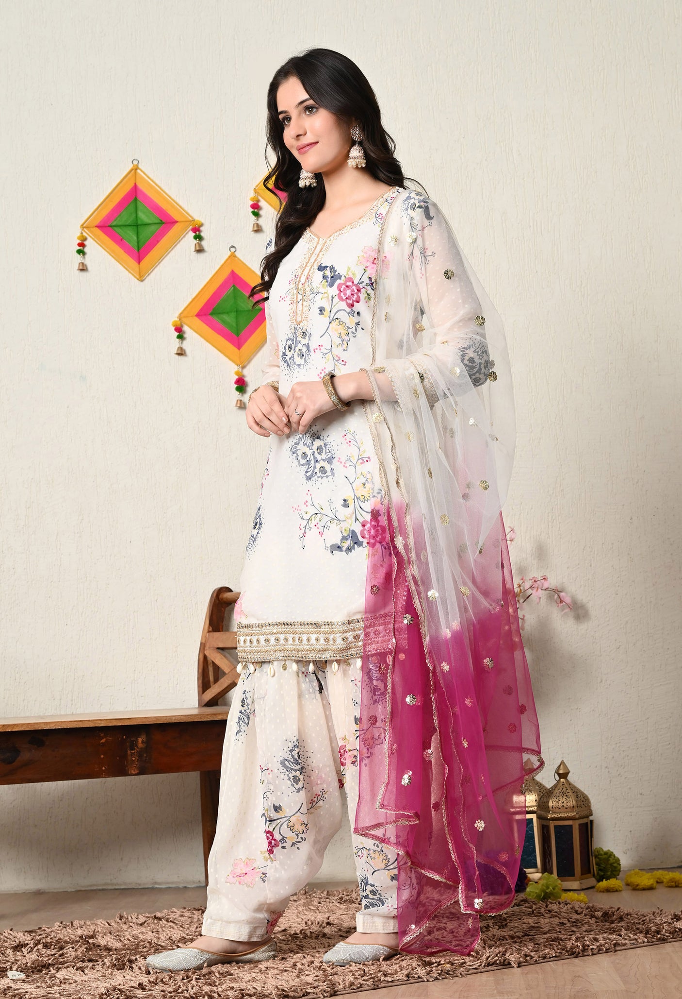 White Flare Salwar Patiala Suit