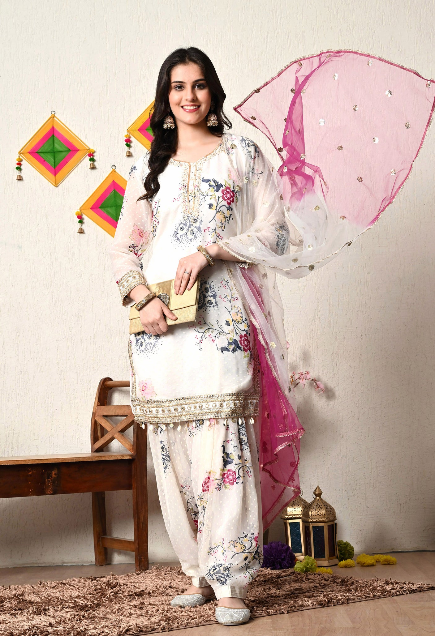 White Flare Salwar Patiala Suit