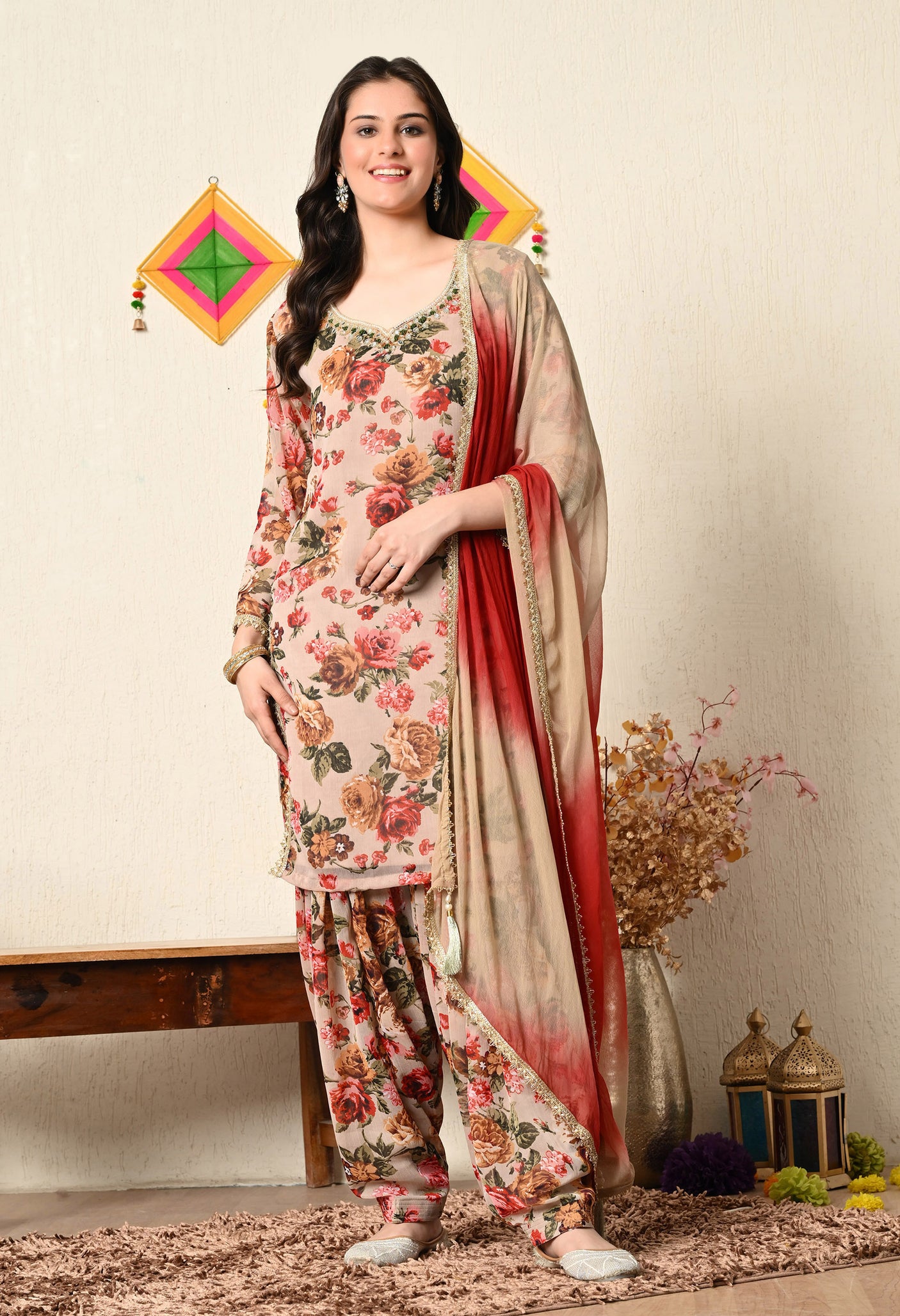 Floral Beige  Salwar Patiala Suit