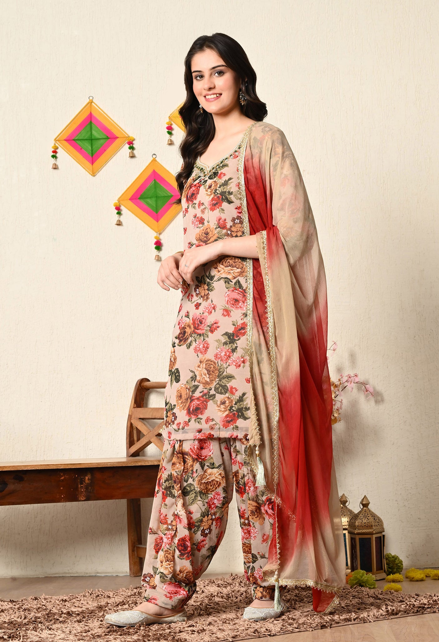 Floral Beige  Salwar Patiala Suit
