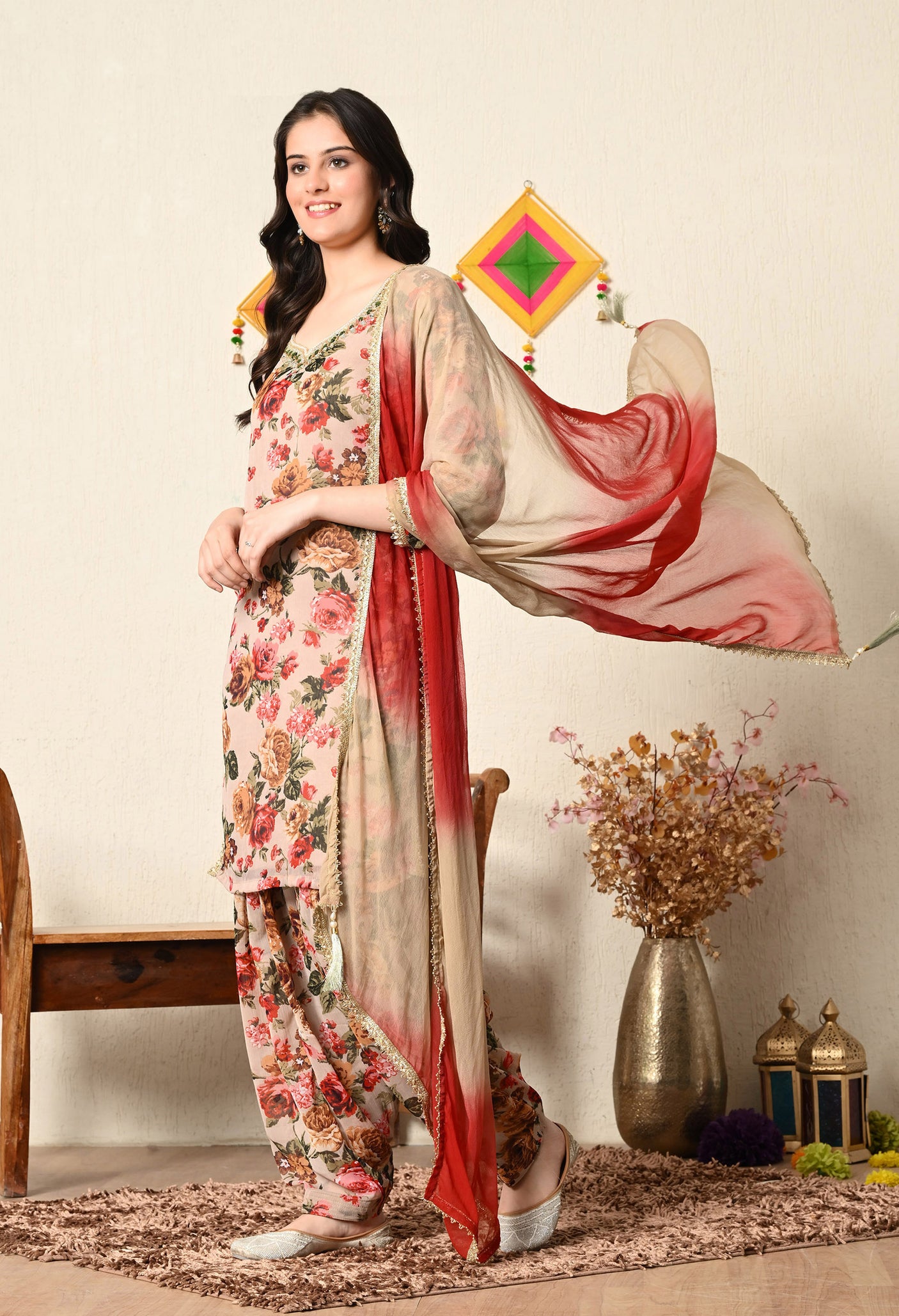 Floral Beige  Salwar Patiala Suit