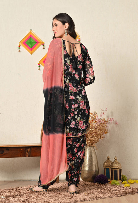 Black Flower Patiala Suit