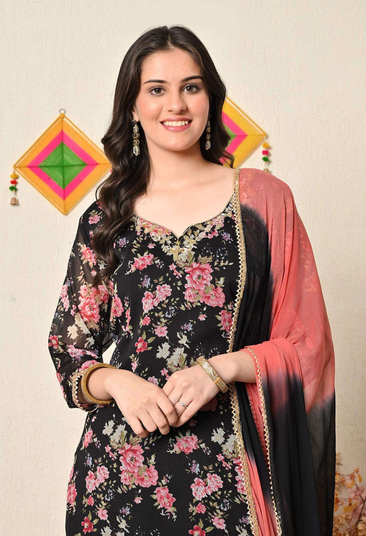 Black Flower Patiala Suit