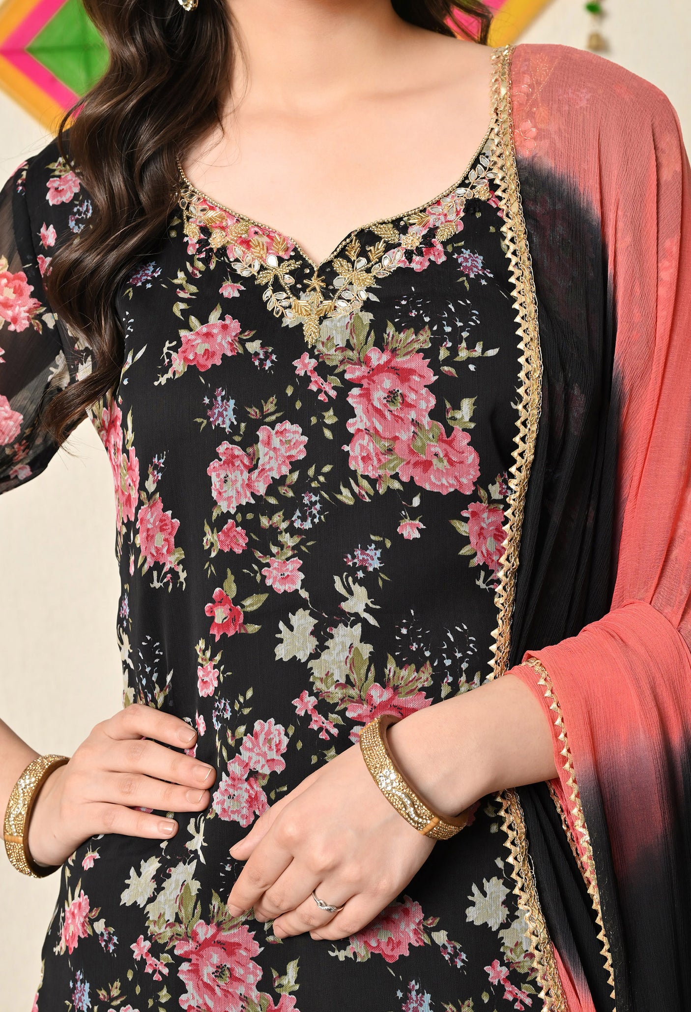 Black Flower Patiala Suit