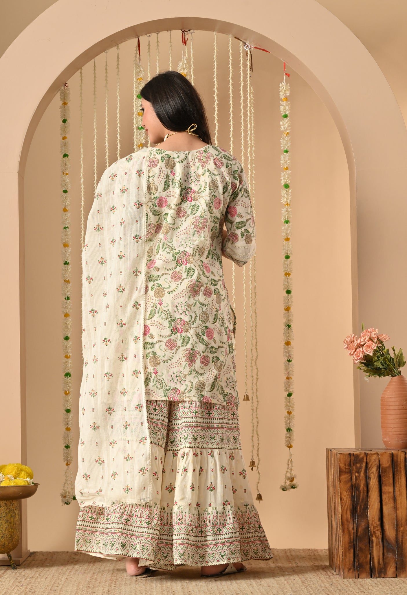 White Pearl cotton gharara suit