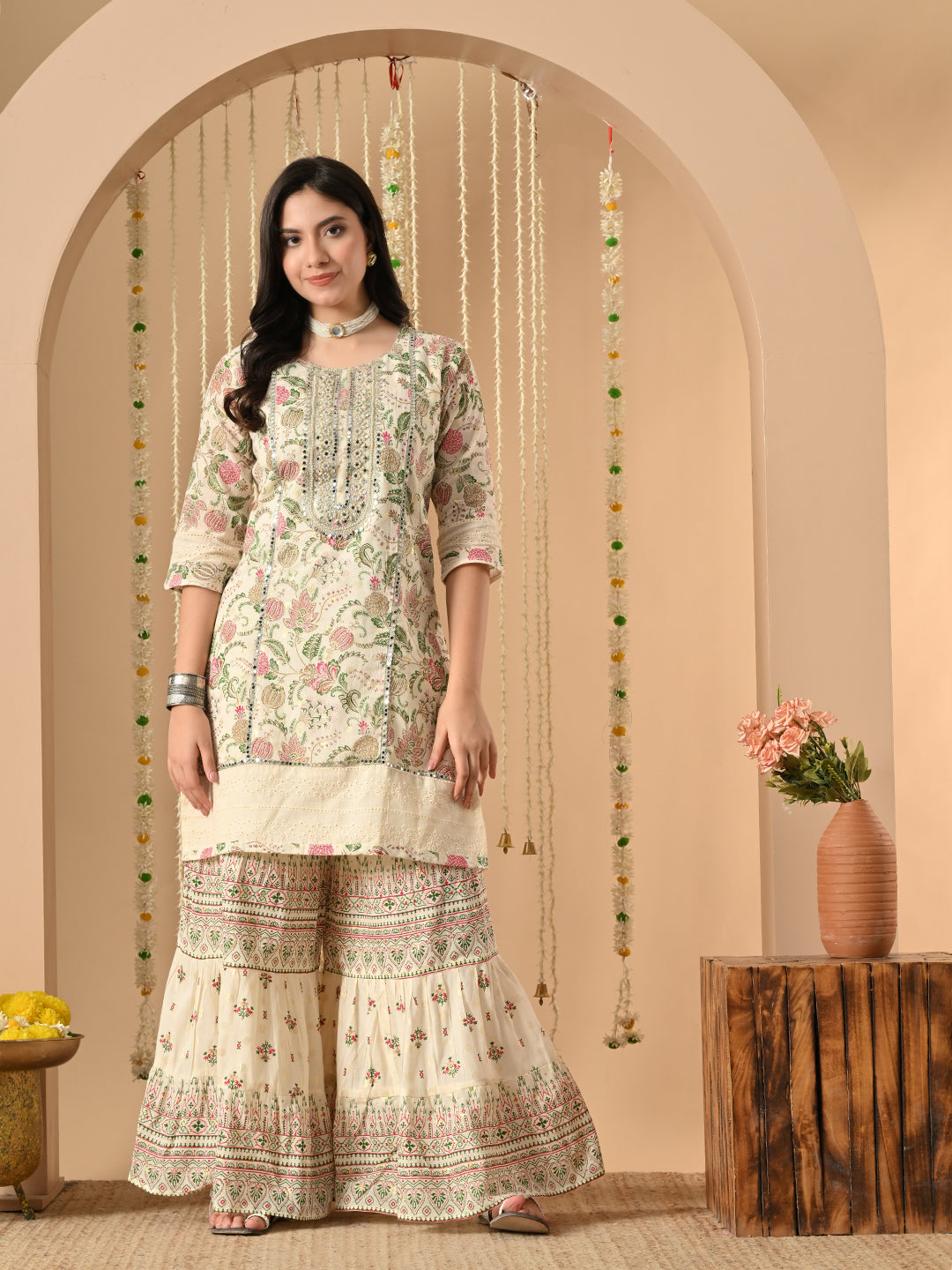 White Pearl cotton gharara suit