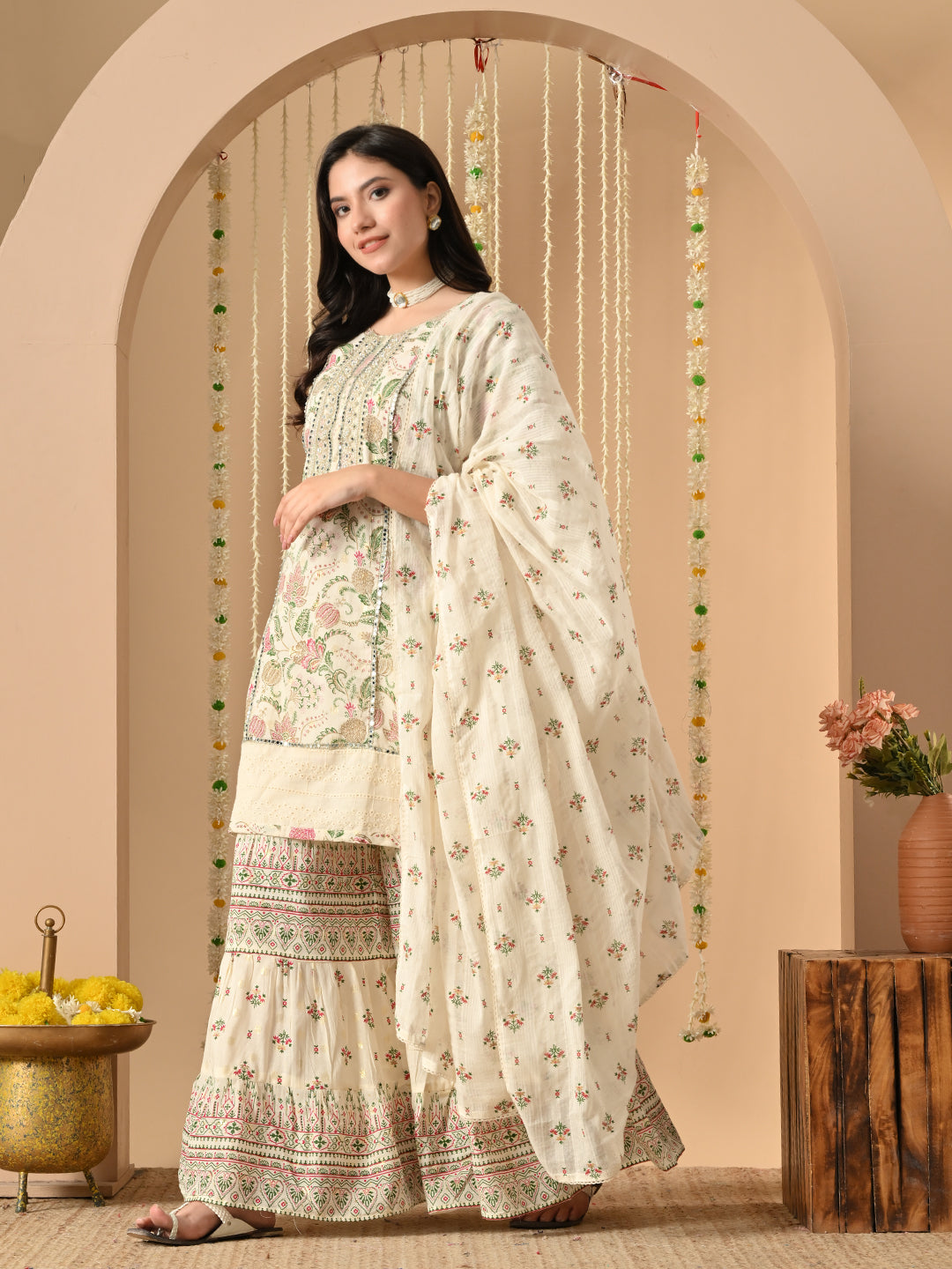 White Pearl cotton gharara suit