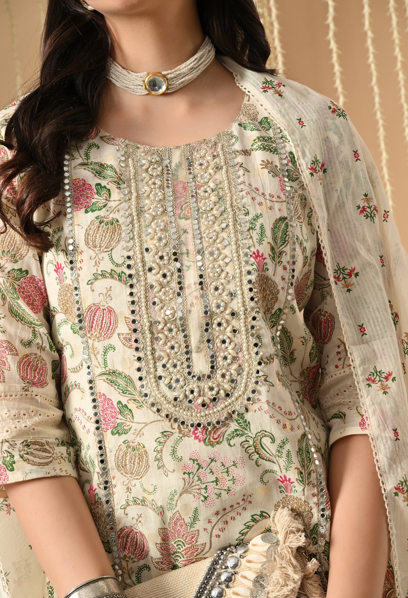 White Pearl cotton gharara suit