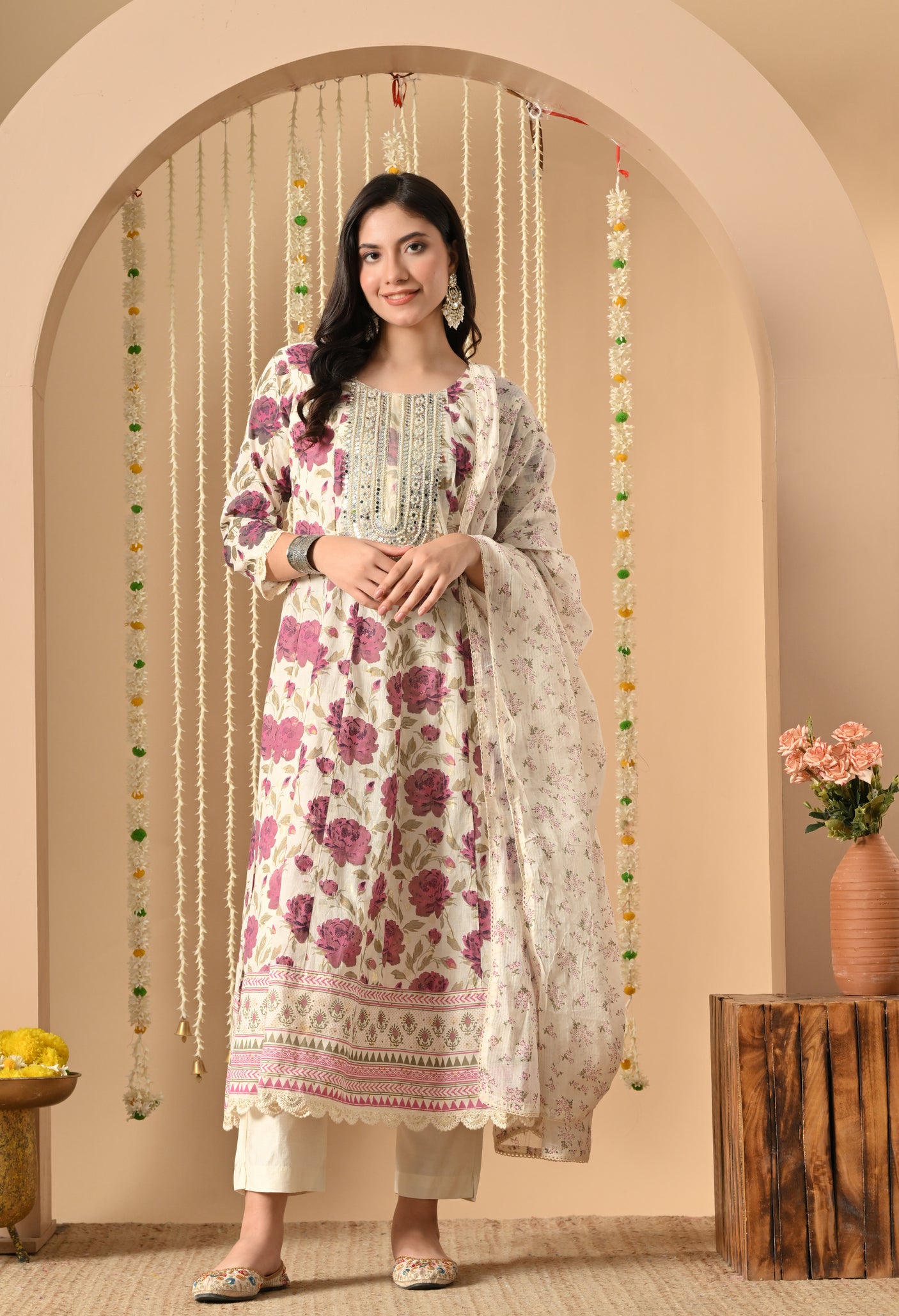 Cotton Pearl anarkali suit