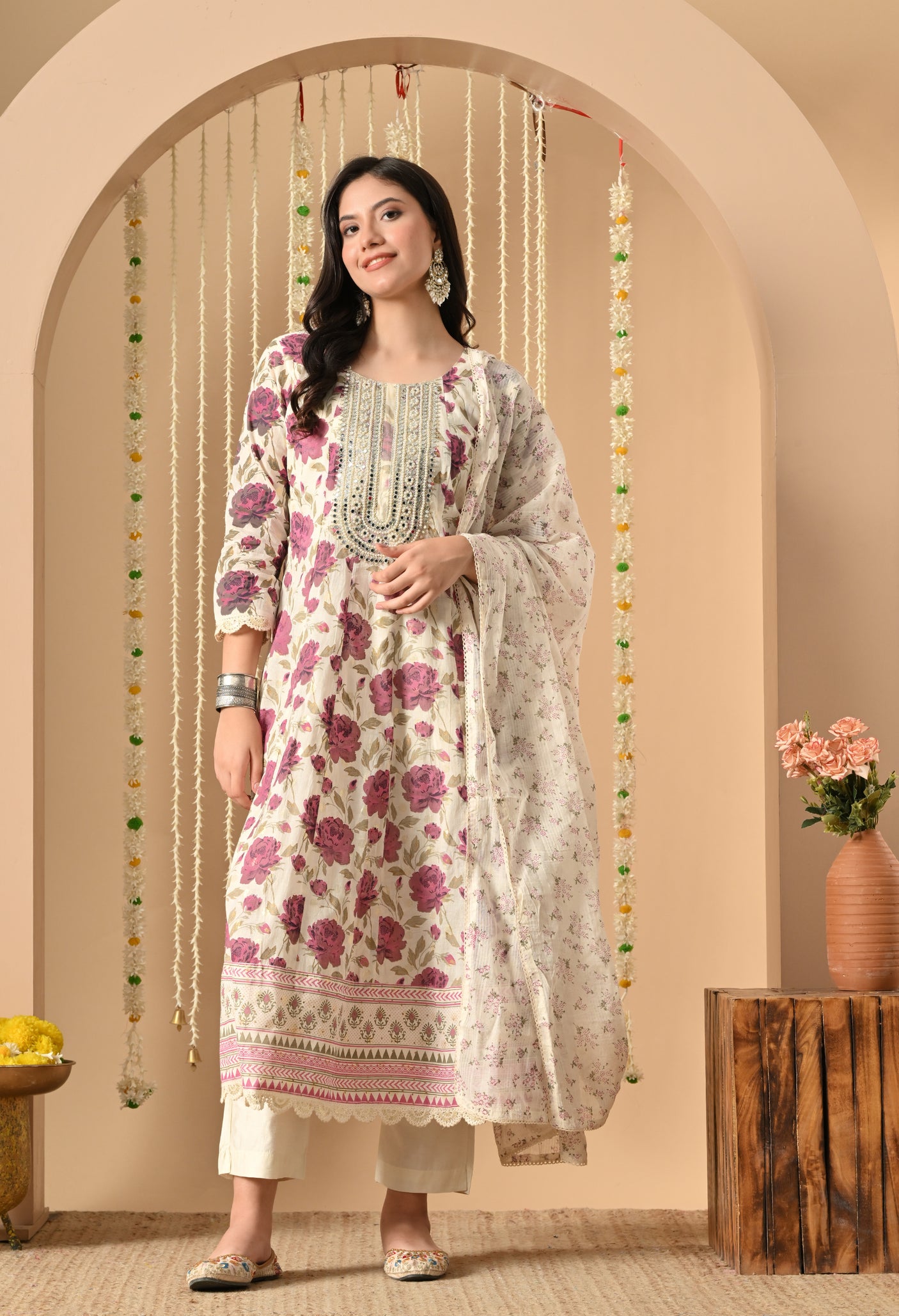 Cotton Pearl anarkali suit